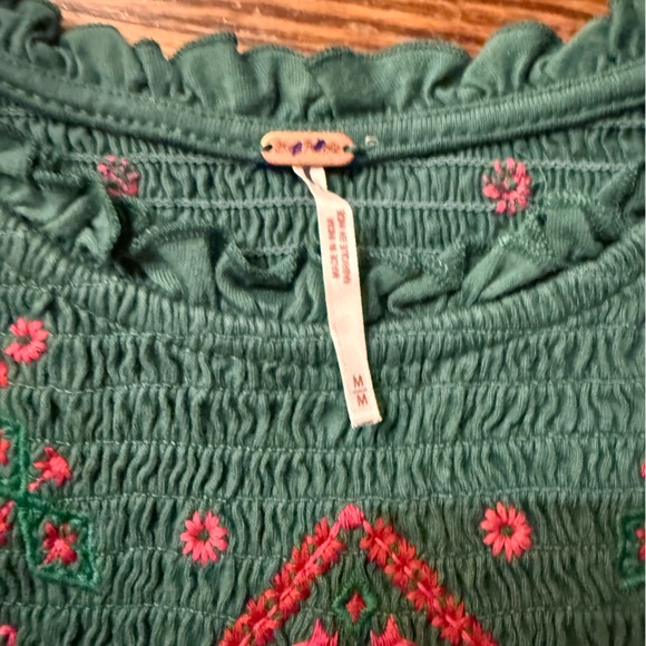 NWOT Free People Holly Embroidered Top- Green Combo - Picture 7 of 7